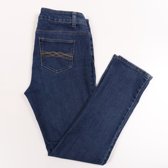 Roz & Ali 5 Pocket Straight leg Jeans Embroidered Pockets Blue Size 6 Average - Picture 10 of 11